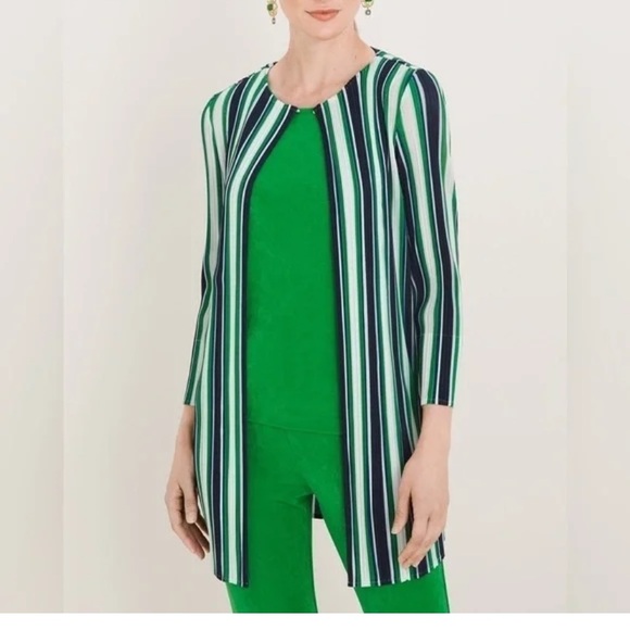 Chico’s Travelers pleated cardigan wrinkle free striped Medium - Picture 1 of 10